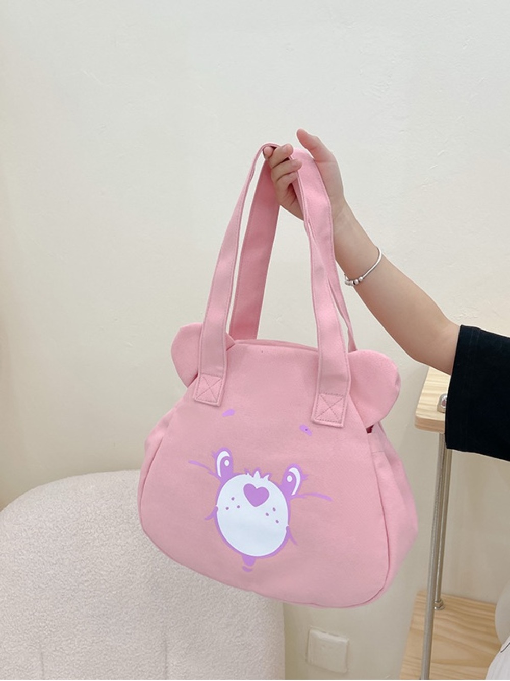 Carebears Pink Canvas Shoulder Expandable Tote Bag Cheer Care Bear - Picture 4 of 4